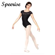 Speerise Women Sexy Ballet Costoms Adult Sleeveless Lace Bodysuit Scoop Neck Jumpsuit Leotards