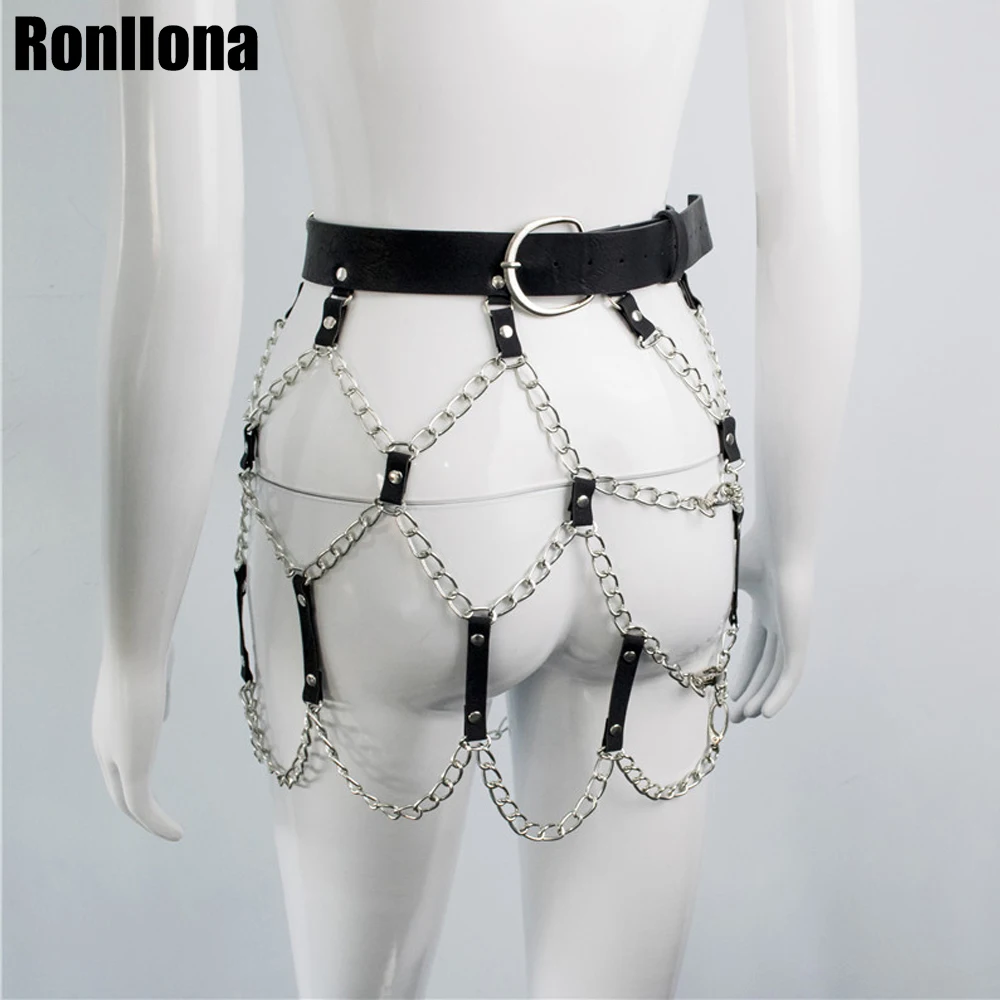 Leather Waist Chain Bondage Gothic Dress Body Cage Harness Adjustable Sexy Lingerie Goth Fetish Underwear Garter Belts Rave Club