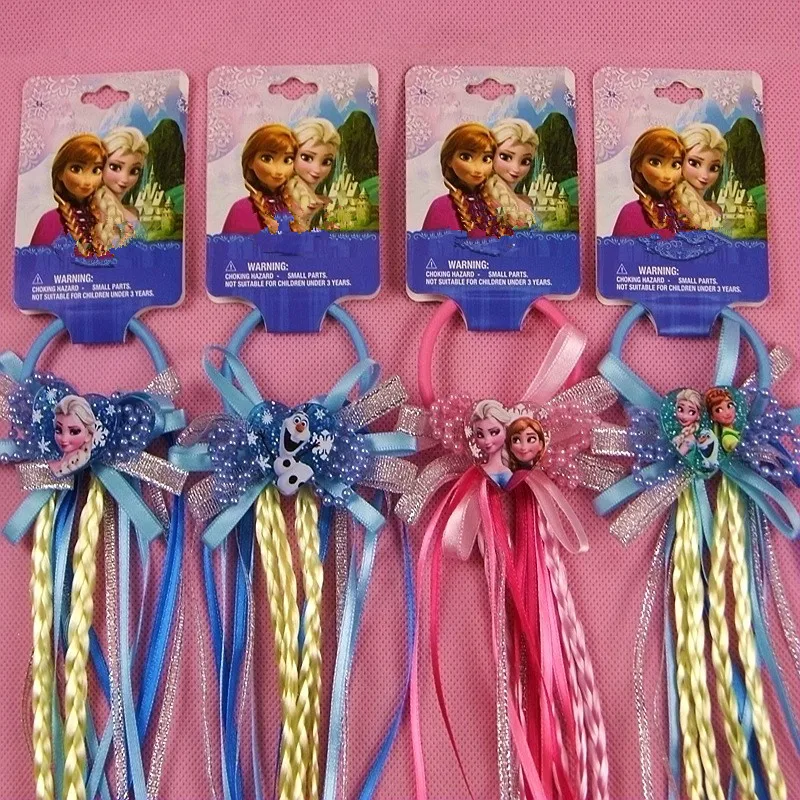 

Hair Accessories Princess Elsa Anna Elastic Hair Bands Ribbon Flower hair rope Pink blue Headwear Girls Party Gifts Headbands