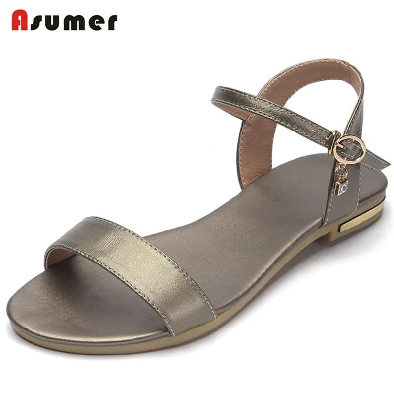 

Asumer 2018 Women sandals summer shoes big size 33-43 genuine leather shoes solid buckle contracted fashion