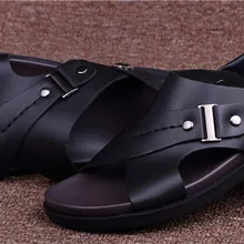 Мужские новые стильные модные летние кожаные сандалии на плоской подошве Мужские Молодежные кожаные дышащие повседневные сандалии на плоской подошве