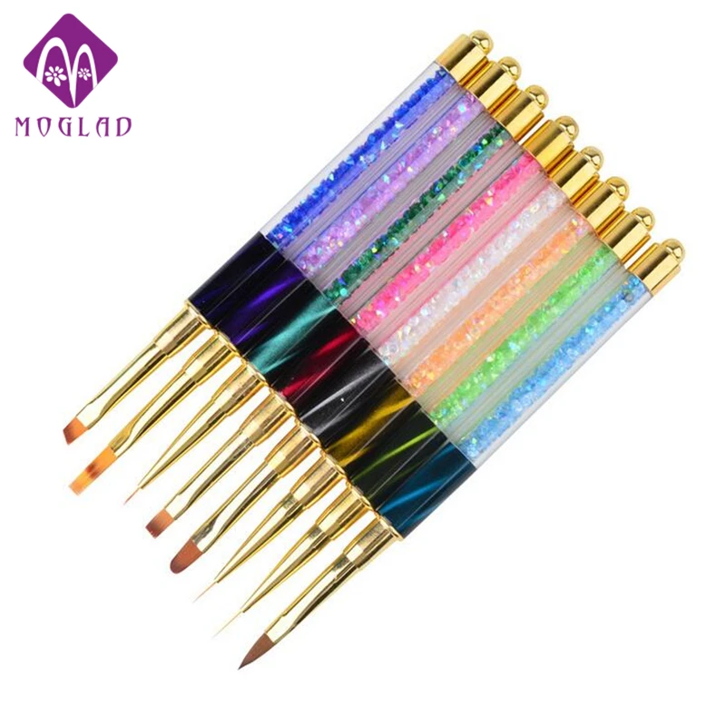 

Moglad Cat Eye Rhinestones Acrylic Handle Design Nail Art Brush Pen Drawing Line Painting Gradient UV Gel Polish Manicure Tool