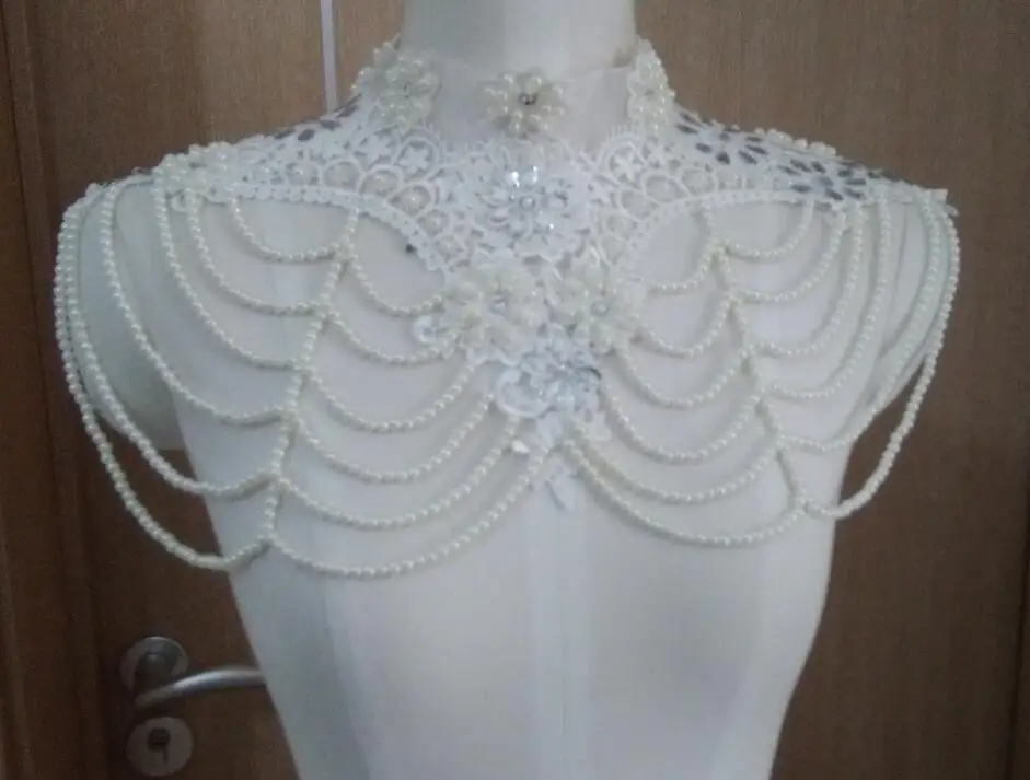 Белый или цвета слоновой кости кружевной свадебный ободок с жемчужинами кристалл шаль накидка Болеро жакет болеро