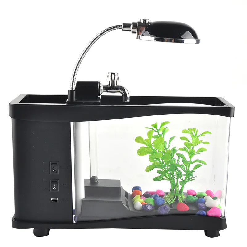 Us 33 99 40 Off Usb Acrylic Mini Fish Tank Aquarium Led Lighting Light With Alarm Clock For Living Room Bedroom Desk Decoration Accessories In