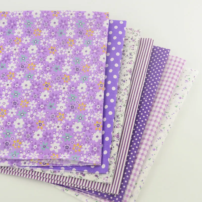 

Home Textile Decoration 7 PCS/lot Quliting 100% Cotton Fabric Fabric Square Lovely Purple Patterns Fat Quarter Sewing Project