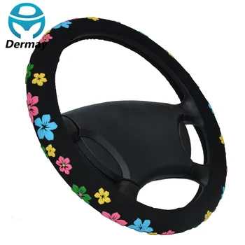 

Black Steering Wheel Cover Cartoon Flowers Steering Cover All Seasons Wheel Cover 38cm Diam Car Accessory