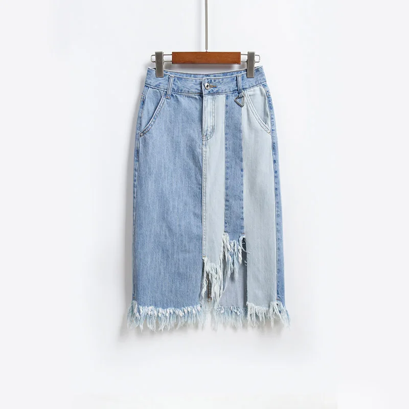 Новая джинсовая юбка с меховой опушкой и высокой талией юбка для весны и летняя джинсовая юбка