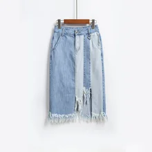 Новая джинсовая юбка с меховой опушкой и высокой талией юбка для весны и летняя джинсовая юбка