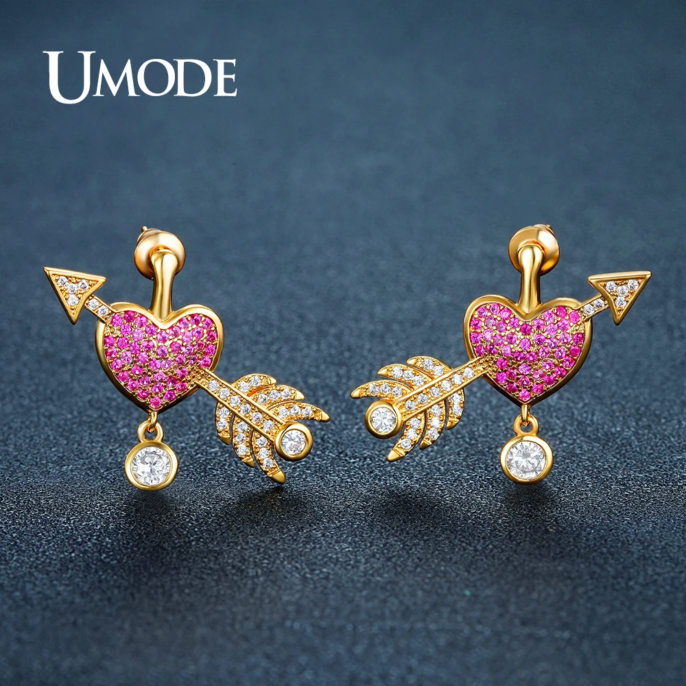 

UMODE Brand New Love Heart Arrow Stud Earrings for Women Gold Color Fashion Jewelry Party Boucle D'Oreille Christmas Gift UE0312