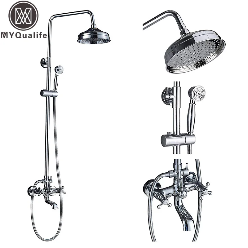 

Luxury Bathroom Shower Mixers Dual Handle Wall Mounted Shower Faucet Set Height Adjustable Shower Column Hot Cold Shower Tap