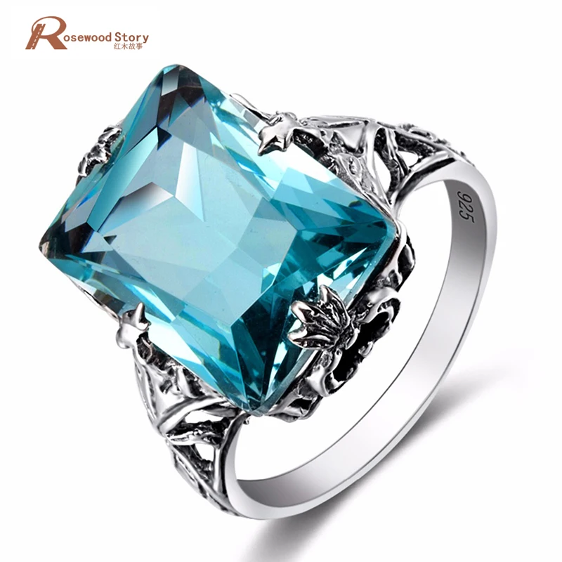 

New Victoria Wieck Wedding 925 Sterling Silver Rings 3.2ct Moonlight Blue Stone Crystal Vintage Tibetan Style Ring For Women