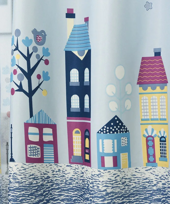 Cartoon Tree Castle Printed Window Curtains for Children Kids Bedroom Living Room Sheer Window Drapes Blue Color - Цвет: cloth