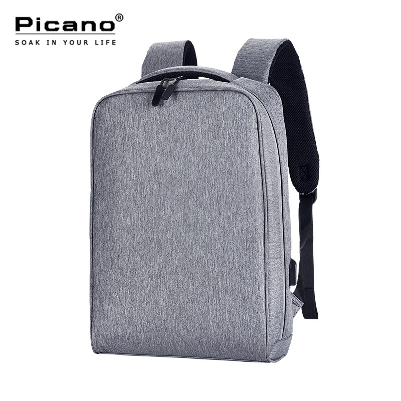 Picano простой холщовый рюкзак для ноутбука мужской с usb зарядкой черный женская