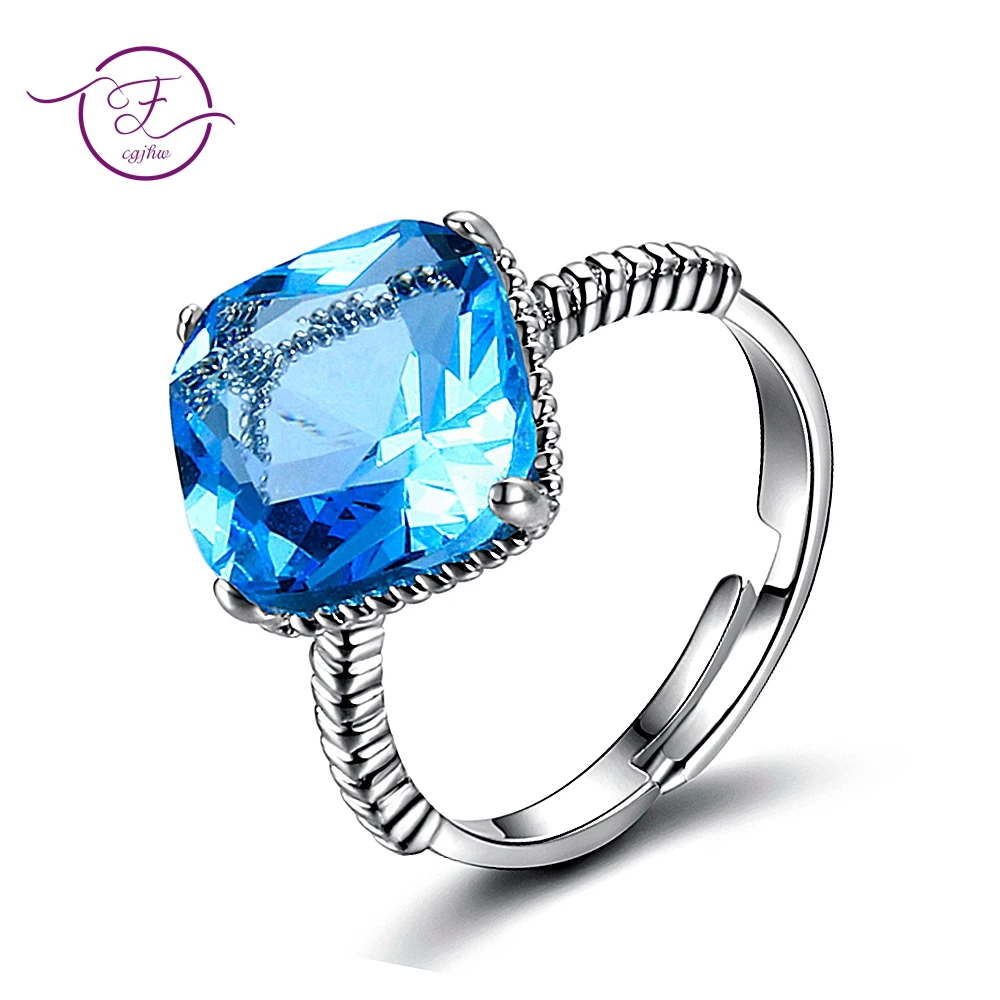 FCGJHW New Fashion 12x12MM Square Natural Sapphire Rings For Women High Quality 925 Sliver Jewelry Engagement Wedding Party Ring