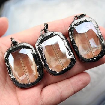 

10pcs Bezel Glass Black Gunmetal Edged Glass Pendants Fine Jewelry,Champagne Glass Faceted Rectangle Glass Crystal Beads ZJC05