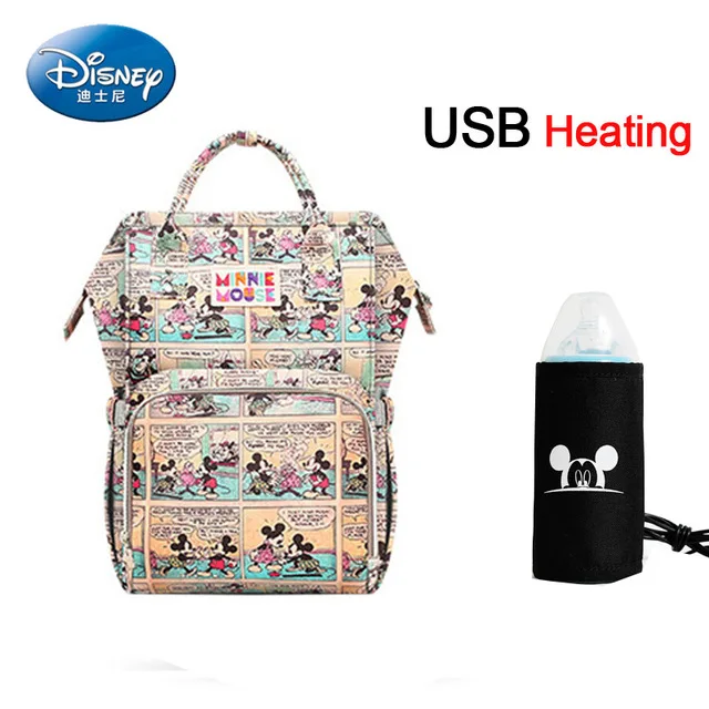 Disney USB Отопление сумка для подгузников подгузник рюкзак большой ёмкость кормящих путешествия сохранение тепла - Цвет: Светло-зеленый