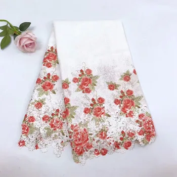 

Madison new White Red African French Lace Fabric High Quality African Tulle Lace Fabric For Wedding guipure lace chemica
