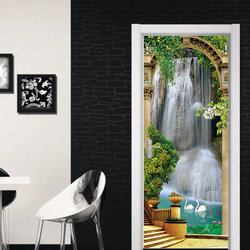 

3D Waterfalls Nature Wall Door Stickers DIY Mural Bedroom Home Decor Poster PVC Waterproof Door Stickers