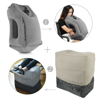 

XC USHIO 2pcs/set The Most Diverse Innovative Inflatable Travel Neck Pillow 3 Layers Foot Rest Cushion Free Your Neck And Foot