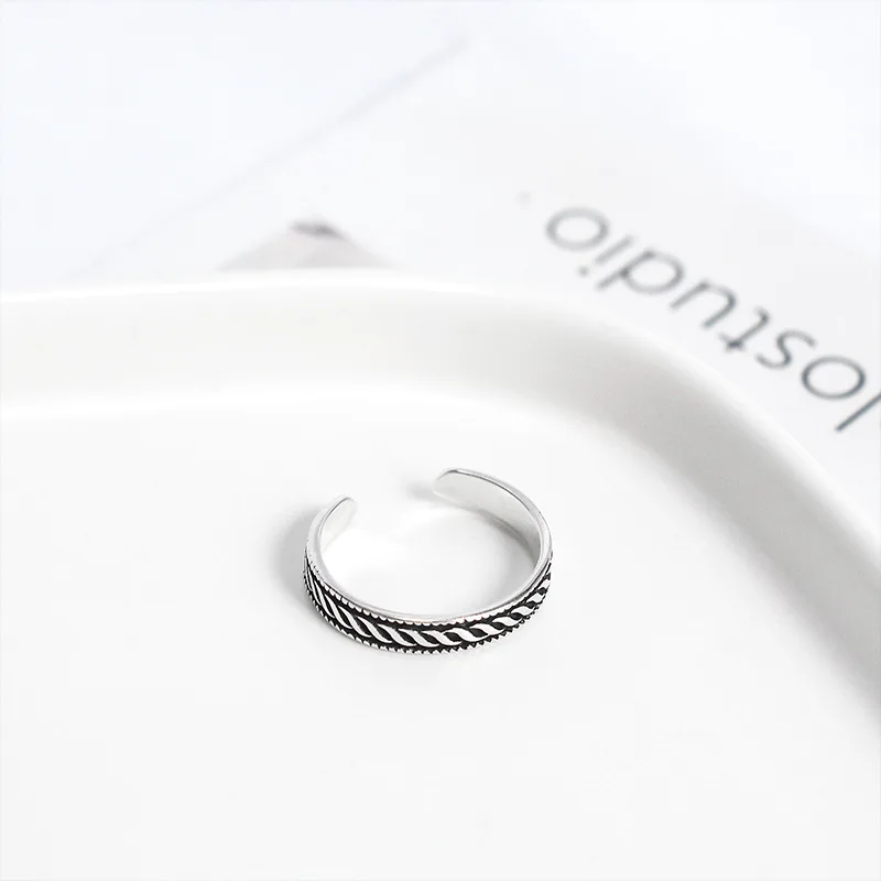 Qevila New Fashion Ring Jewelry 925 Sterling Silver Vintage Little Finger Ring for Women Adjustable Open Wedding Engagement Ring (7)