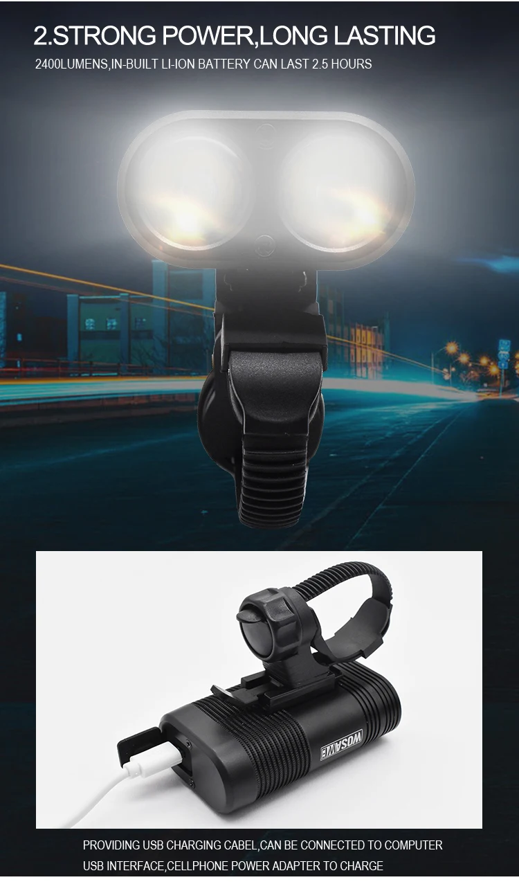 Clearance WOSAWE Bicycle Light USB Cycling Led Light Built-in Rechargeable Battery Flashlight Handlebar Mounting Lantern For A Bicycle 2