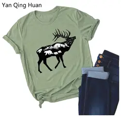 Yan Qing Huan/Новинка 2019 года; Летние футболки с принтом рождественского оленя и животных; шарф с принтом; тонкие Топы; женская футболка с