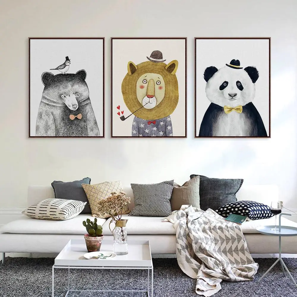Nordic Animal Lion Bear Panda Canvas Art Prints Poster Hipster Painting Wall Picture For Kids Room Decor | Дом и сад