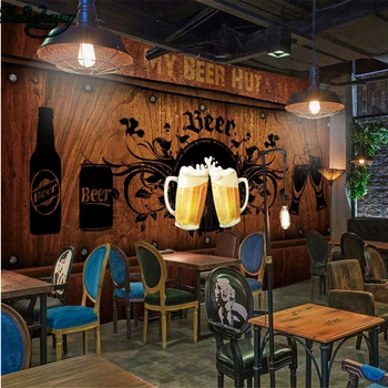 

beibehang Customized Wallpaper Mural Wooden Beer Series Decorative Painting Bar Restaurant Background Wall