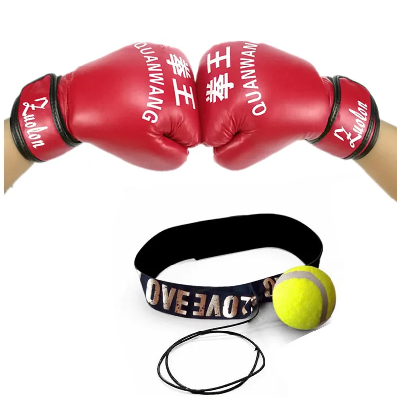 1 пара боксерские перчатки и 1 шт. мяч на резинке для боксирования Guantes de boxeo тренировочный кикбоксинг, Смешанные боевые искусства Муай Тай перчатки - Цвет: Красный