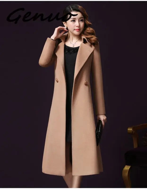 Genuo 5XL, плюс размер, осенне-зимнее шерстяное пальто для женщин, Кашемировое шерстяное пальто, новинка, высокое качество, верхняя одежда, манто, длинное, femme hiver - Цвет: Camel color