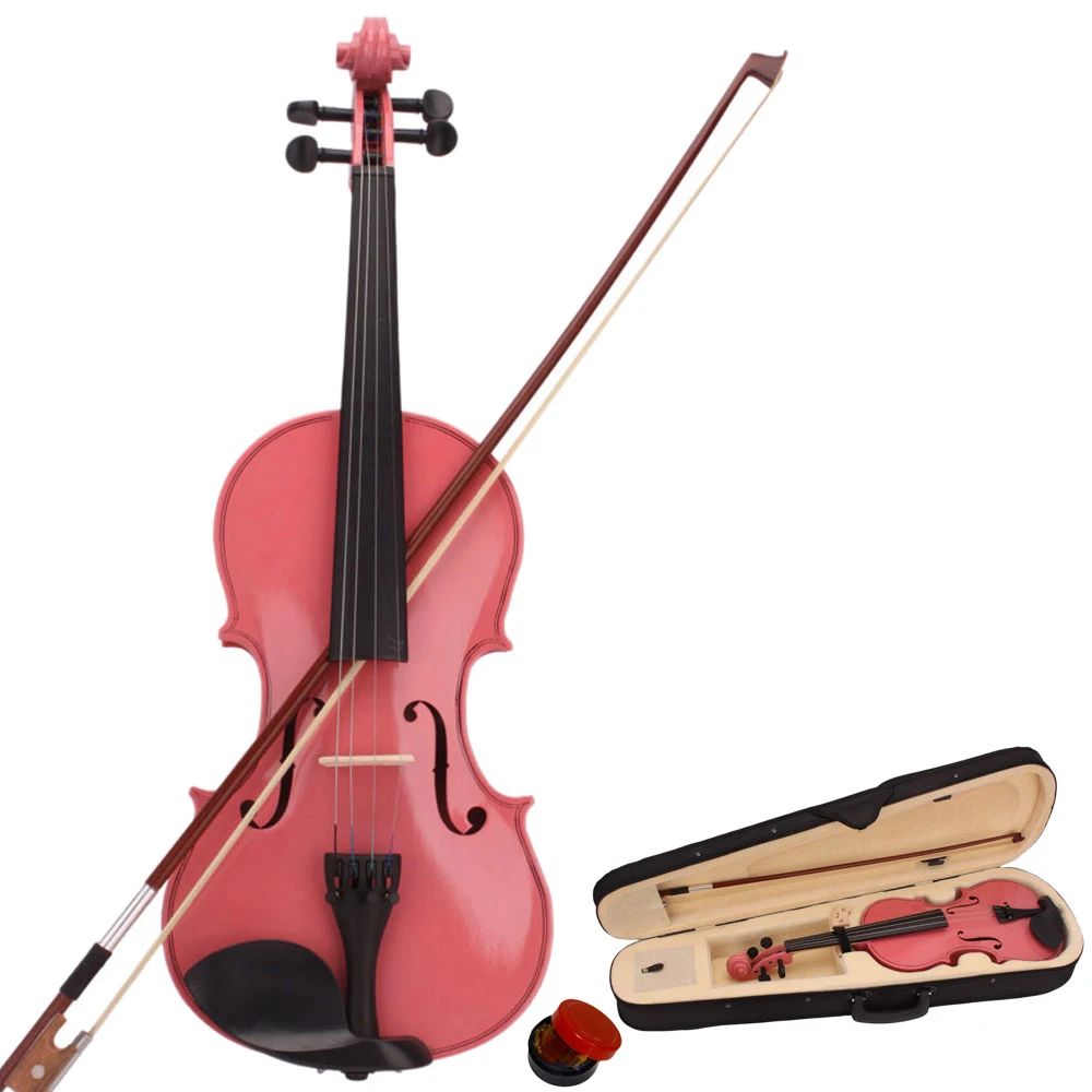 

New 4/4 Acoustic Violin with Storage Case Bow Rosin Accessories Pink Green Blue Violin for Learners Beginners - US Stock