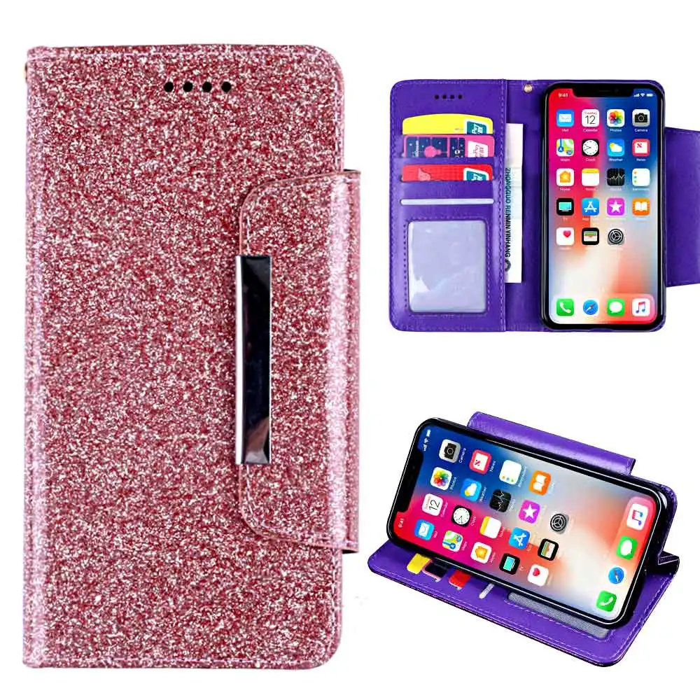 

For Cubot P20 with Lanyard Wallet Case Glitter Shining Rhinestone Glossy Phone Case with Card Pocket Kickstand Flip Cover