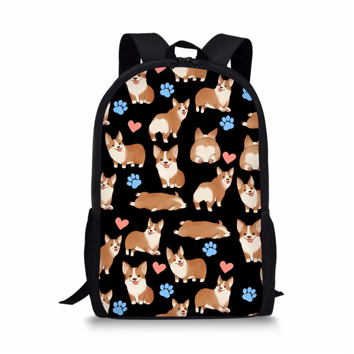 Nopersonality черный корги собака печати школьная сумка набор подростков девочек мальчиков милый начальный Детский рюкзак студенческие дети Bookbags - Color: Z4615C
