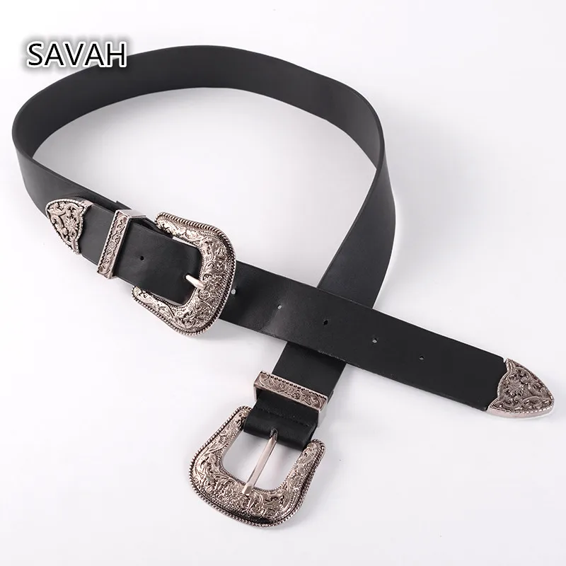 Double Metal Pin Buckle Women Belts Vintage High Quality Strap Brand
