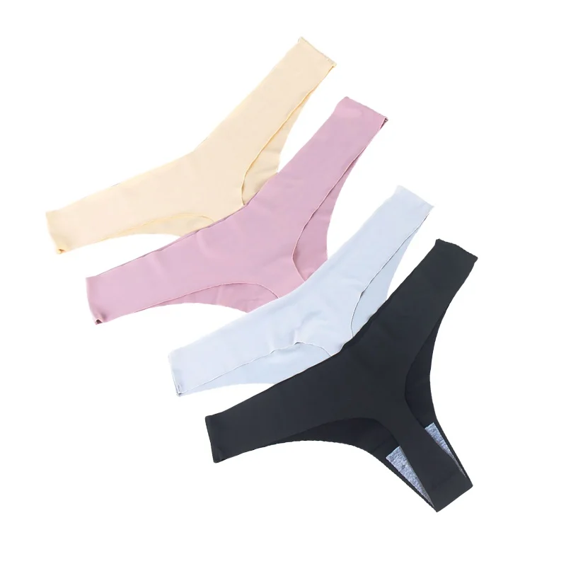 

New Women One-piece Seamless Ice Silk Ladies Solid Low Waist G-string Underpant Sexy T Pants Underwear Thong Briefs Thin Panties