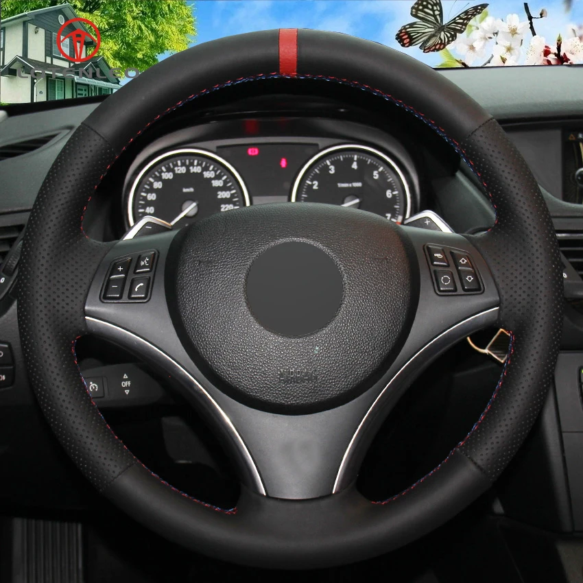 

LQTENLEO Black Genuine Leather DIY Hand-stitched Car Steering Wheel Cover for BMW E90 325i 330i 335i (No Drum kits )