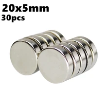 Powerful Magnetic Magnet Neodymium Sheet Disc 20mm x 5mm Round NdFeB 30pcs 20*5 N35 Rare Earth Magnet Sheets Strong