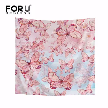 

FORUDESIGNS Women Chiffon Square Bandana Scarf Pink Butterfly Print Fashion Spring Scarfs Female Head Wrap Kerchief Neck Shawl