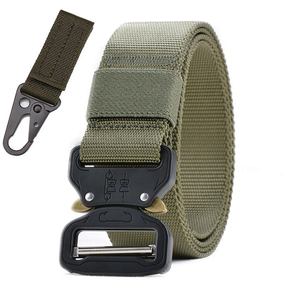 belt and 1 hook 125, 135, 145 см, тактический ремень, Военный нейлоновый ремень, мужской ремень в армейском стиле для джинсов, металлическая пряжка, Cinturon, автоматический поясной ремень для улицы - Цвет: belt and 1 hook