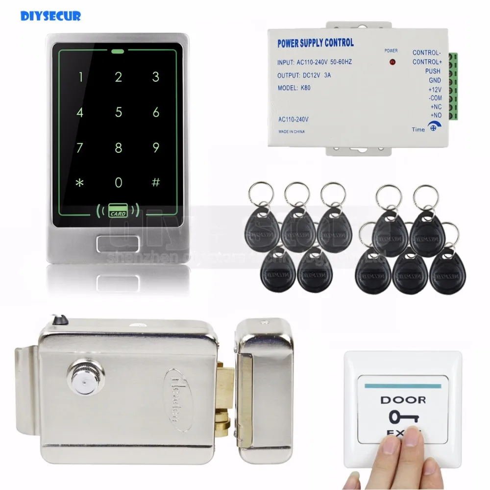 Diysecur 8000 пользователь 125 кГц RFID touch Reader пароль клавиатуры дверные Управление доступом безопасности Системы комплект + Электрический замок