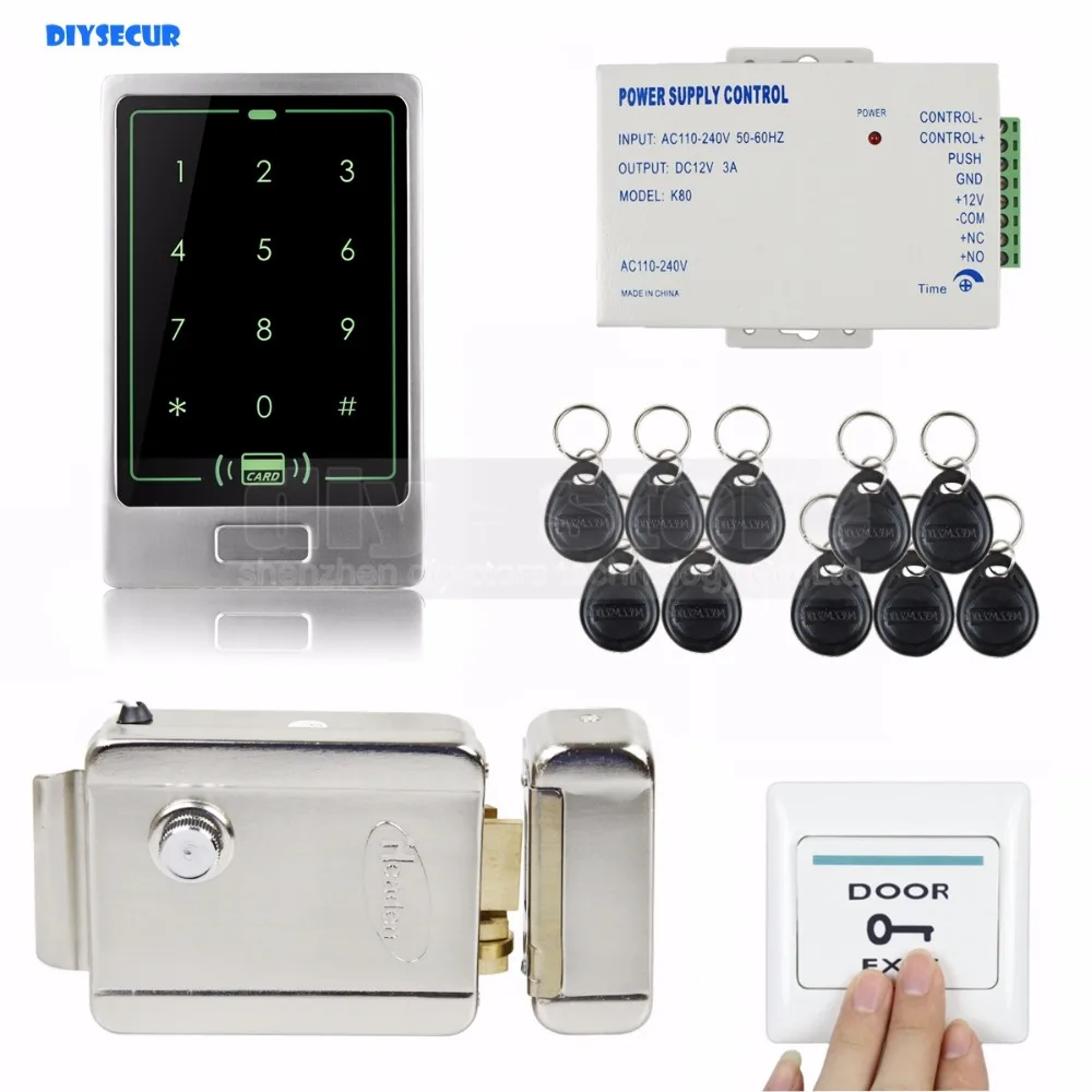 

DIYSECUR 8000 User 125KHz RFID Touch Reader Password Keypad Door Access Control Security System Kit + Electric Lock