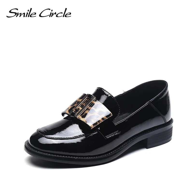 

Smile Circle 2019 new Microfiber Leather Shoes For Women Fashion Leopard Round Toe Flat Platform Casual Low heel Shallow Shoes