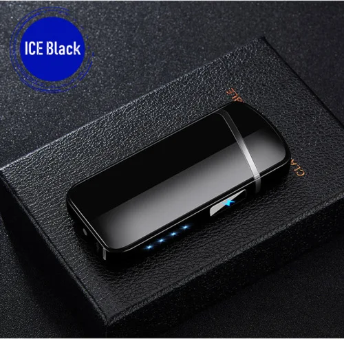 Светодиодный дисплей с аккумулятором USB Зажигалка с двойной дугой смарт-сенсорные электронные гаджеты прикуриватель портативный Ветрозащитный плазменный зажигалка - Цвет: Ice Black 1