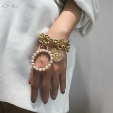 AOMU преувеличенные многослойные металлические Золотые круглые подвески «краб» жемчужные круглые браслеты для женщин ручной работы ювелирные изделия вечерние, подарок