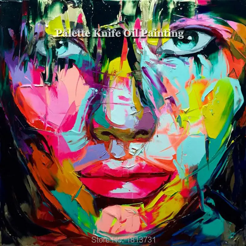 

Hand painted Francoise Nielly Palette knife portrait Face Oil painting Character figure canva wall Art picture16-1