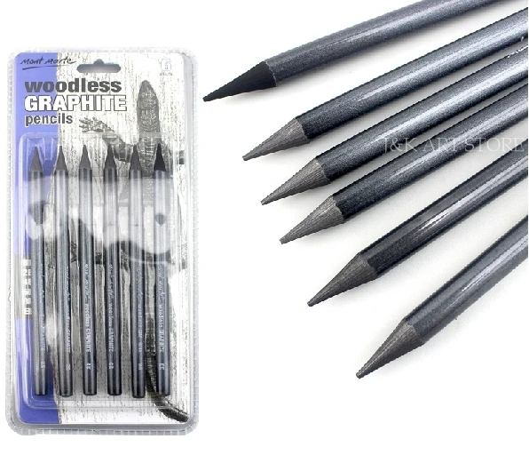 6 pieces set Woodless Graphite Pencils,artists pencil set (HB, 2B, 4B