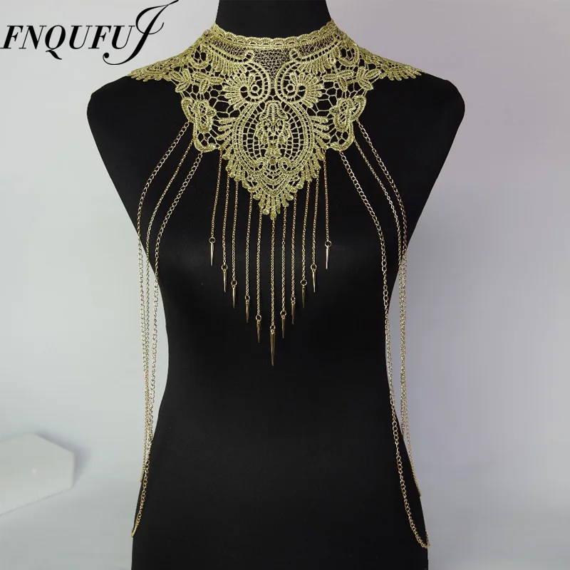 

Lace flower necklace Women Flower Collar Hollow out Gothic Big Necklace Multilayer Chain Necklace statement jewelry