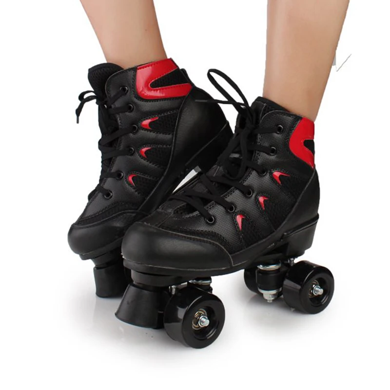 الأطفال الكبار اثنين خط الأسطوانة الزلاجات 4 عجلات صف مزدوج الجليد Patines الاطفال بو عجلات جلد البقر + شبكة الأسطوانة رياضية IB43