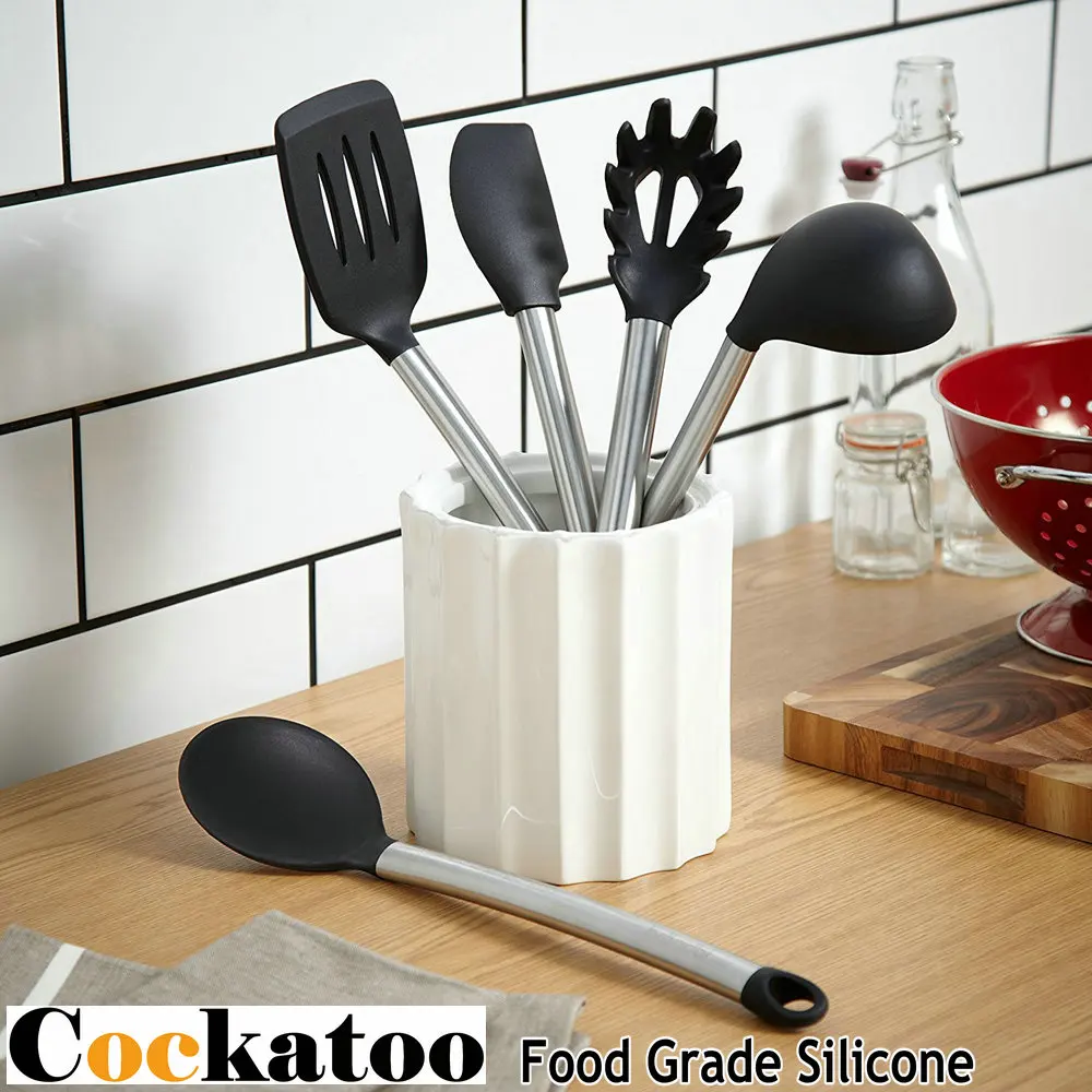 5Pcs/Set Silicone Cooking Spoon Soup Ladle Slotted Turner Scraper Shovel Kitchen Tools Set