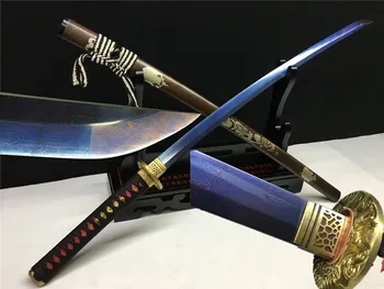 

Top Quality Japanese Sword Samurai Katana Sword Blue Folded Steel Sharp Blade With Copper death's-head Sheath